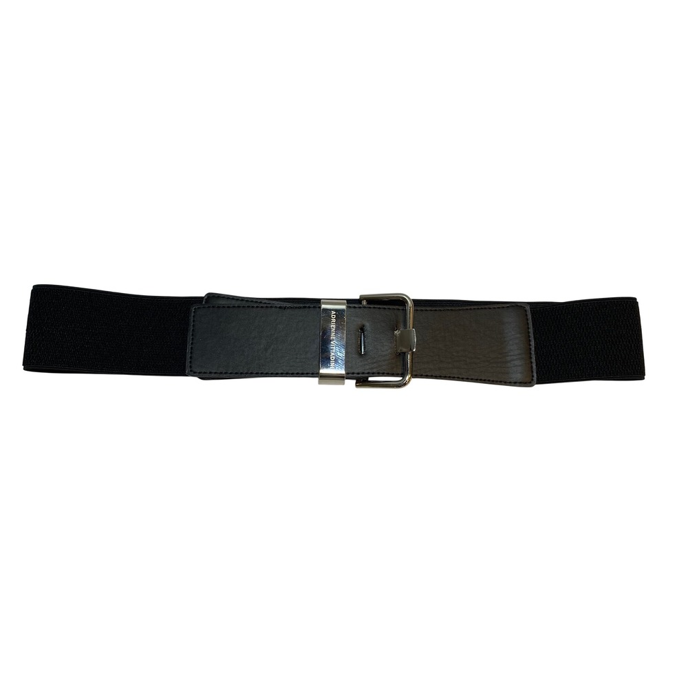 Adrienne Vittadini Black Wide Elastic Cinch Waist‎ Belt Silver Buckle 1X